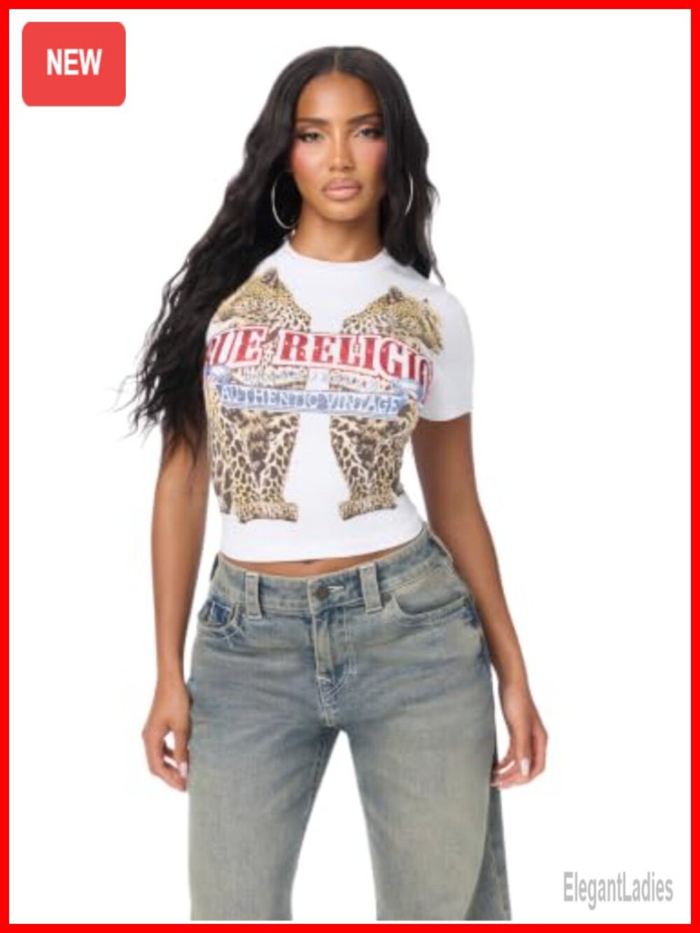 True Religion Crystal Leopard Baby Tee Cotton Elastane Fitted